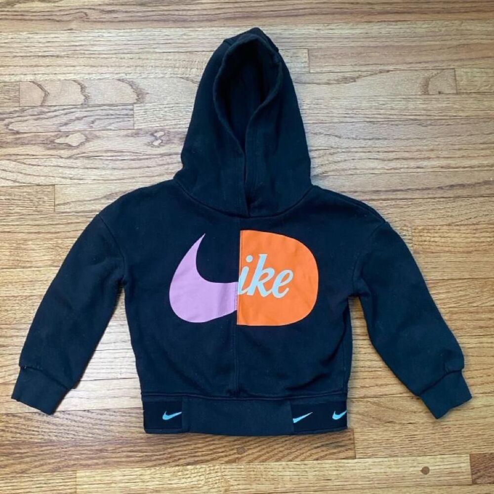 Nike Toddler Hoodie 2T Black Colorblock Split Swoosh Pullover Unisex Kids